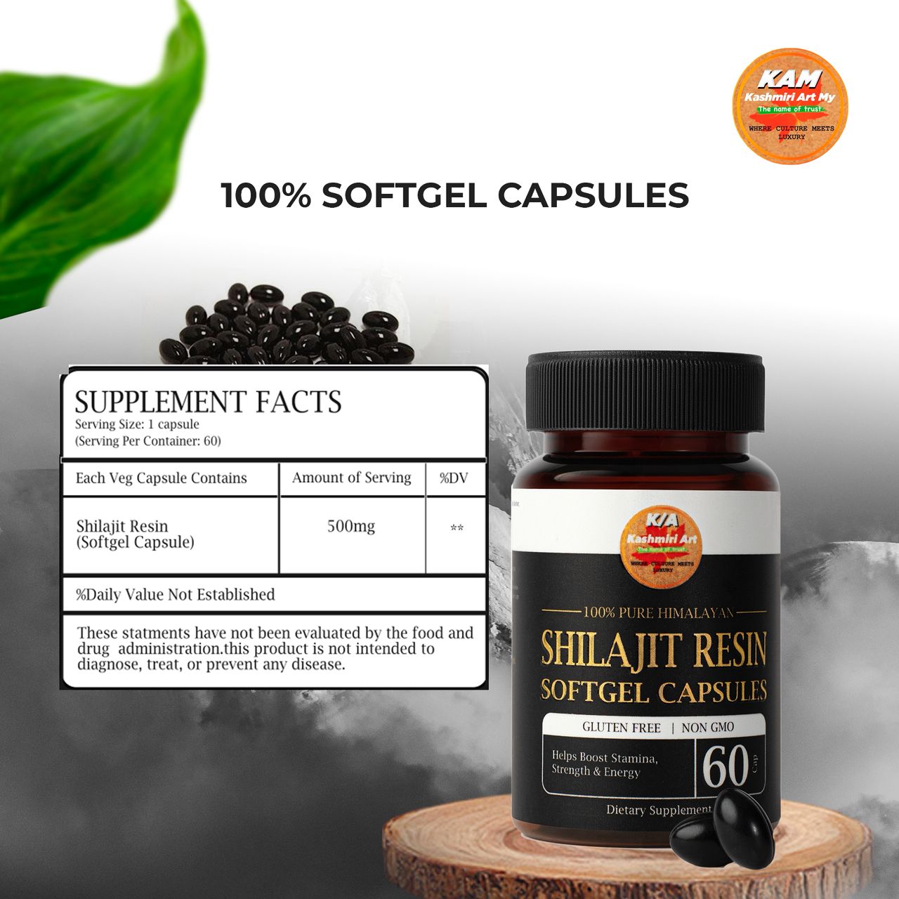shilajit Resin SoftGel (60) Capsules 100% Pure Himalayan /Help Boost /stamina /Strength & Energy