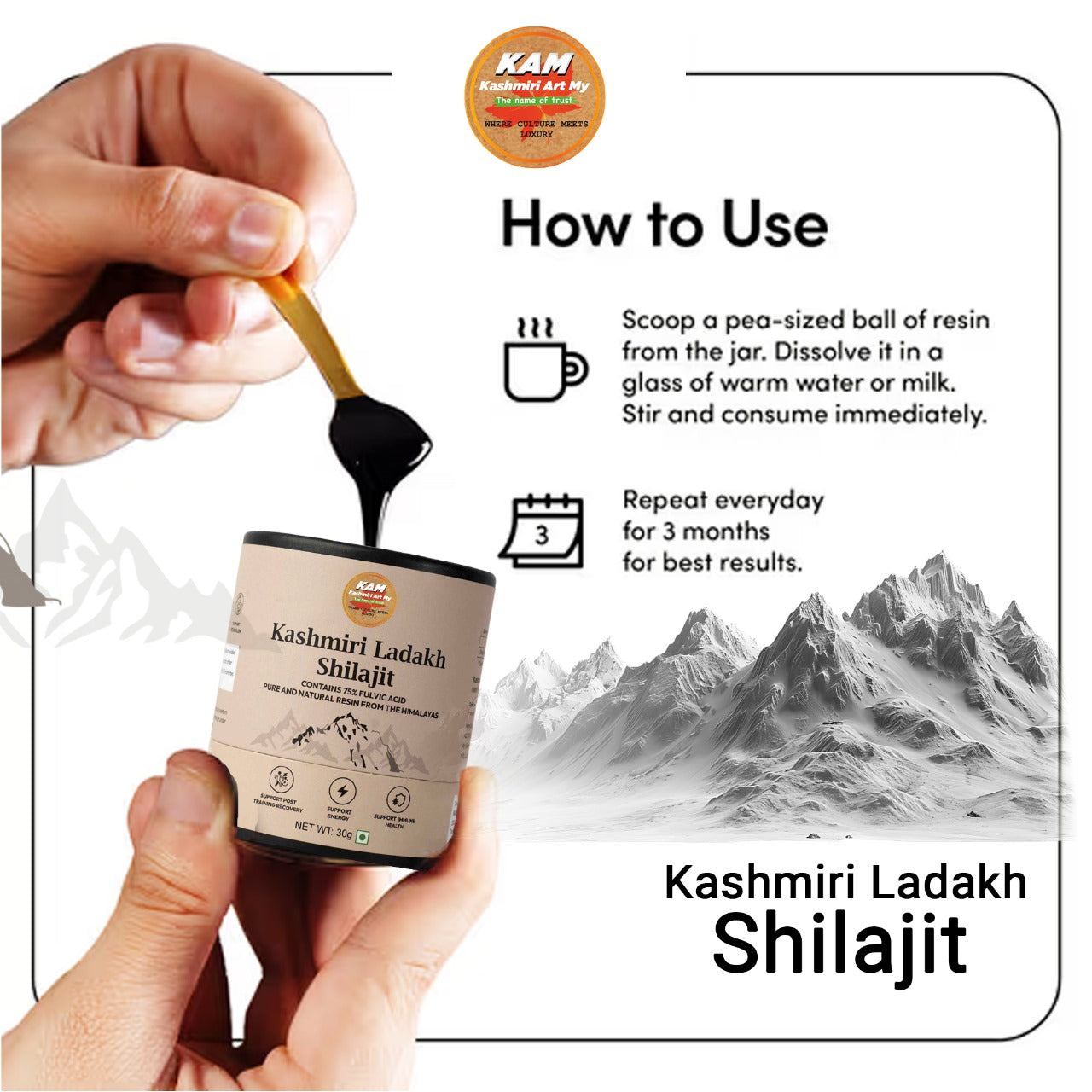 Kashmiri Ladakh Shilajit 30 grams, including a free spoon.