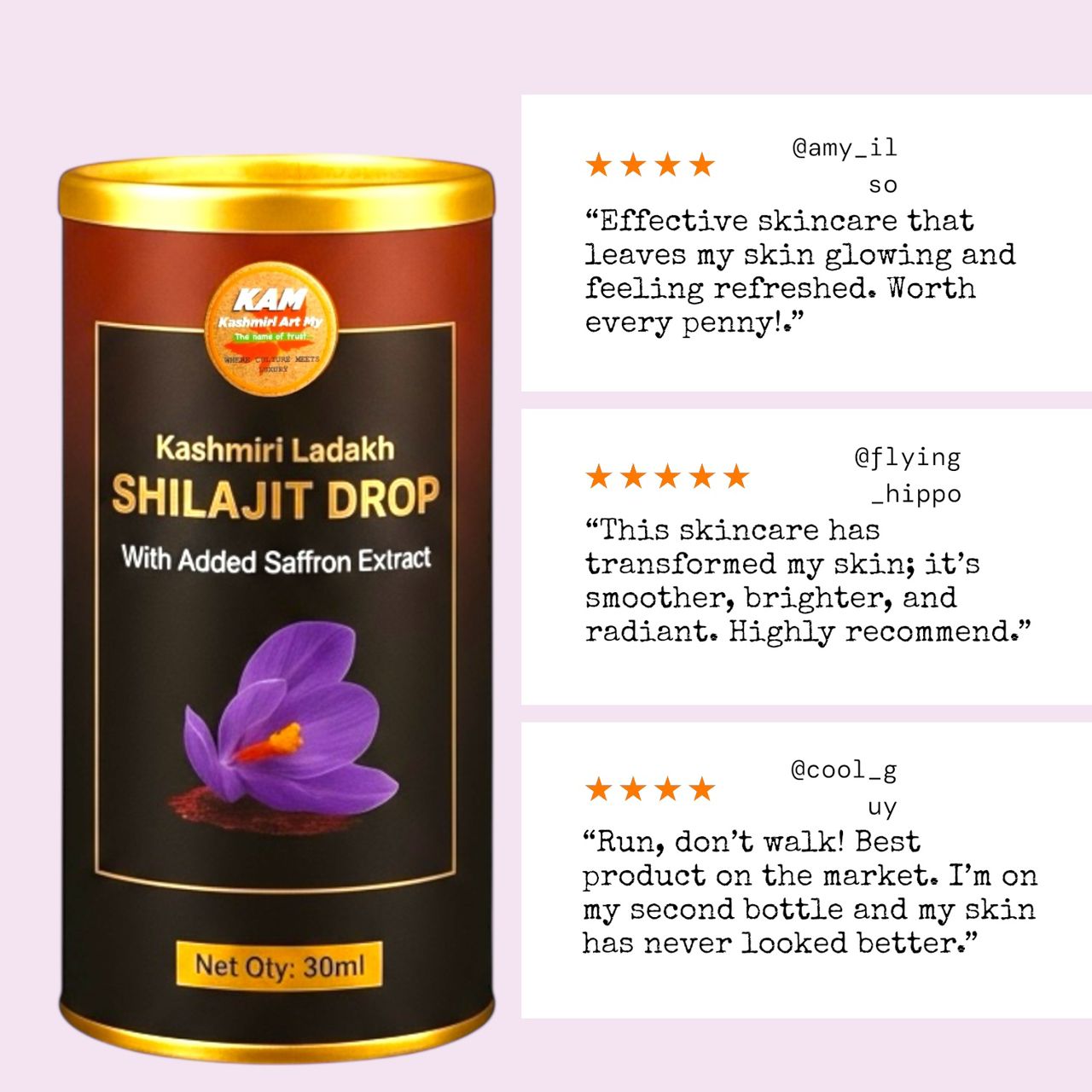 kashmiri Ladakh shilajit Drop with Added Saffron Extract 30ml /Boosts Energy & Stamina /Anti-Aging Effects /Detoxifies the body