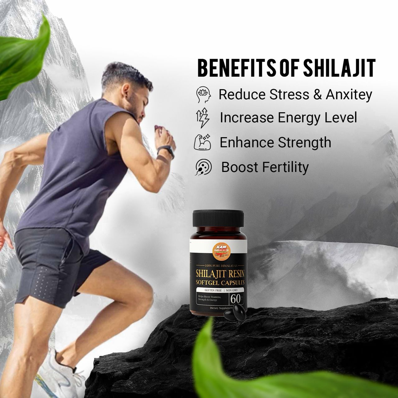 shilajit Resin SoftGel (60) Capsules 100% Pure Himalayan /Help Boost /stamina /Strength & Energy