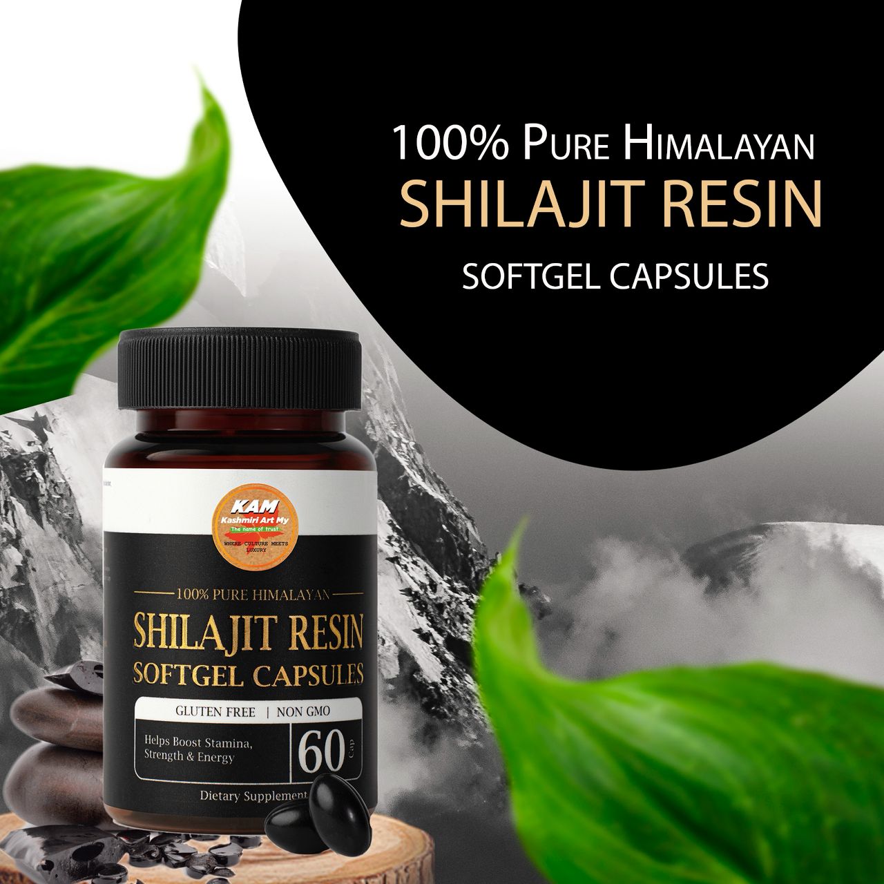 shilajit Resin SoftGel (60) Capsules 100% Pure Himalayan /Help Boost /stamina /Strength & Energy