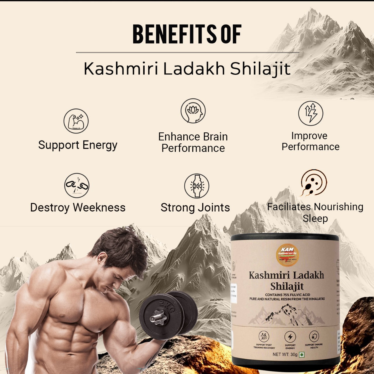 Kashmiri Ladakh Shilajit 30 grams, including a free spoon.