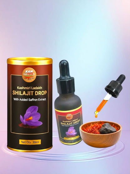 kashmiri Ladakh shilajit Drop with Added Saffron Extract 30ml /Boosts Energy & Stamina /Anti-Aging Effects /Detoxifies the body